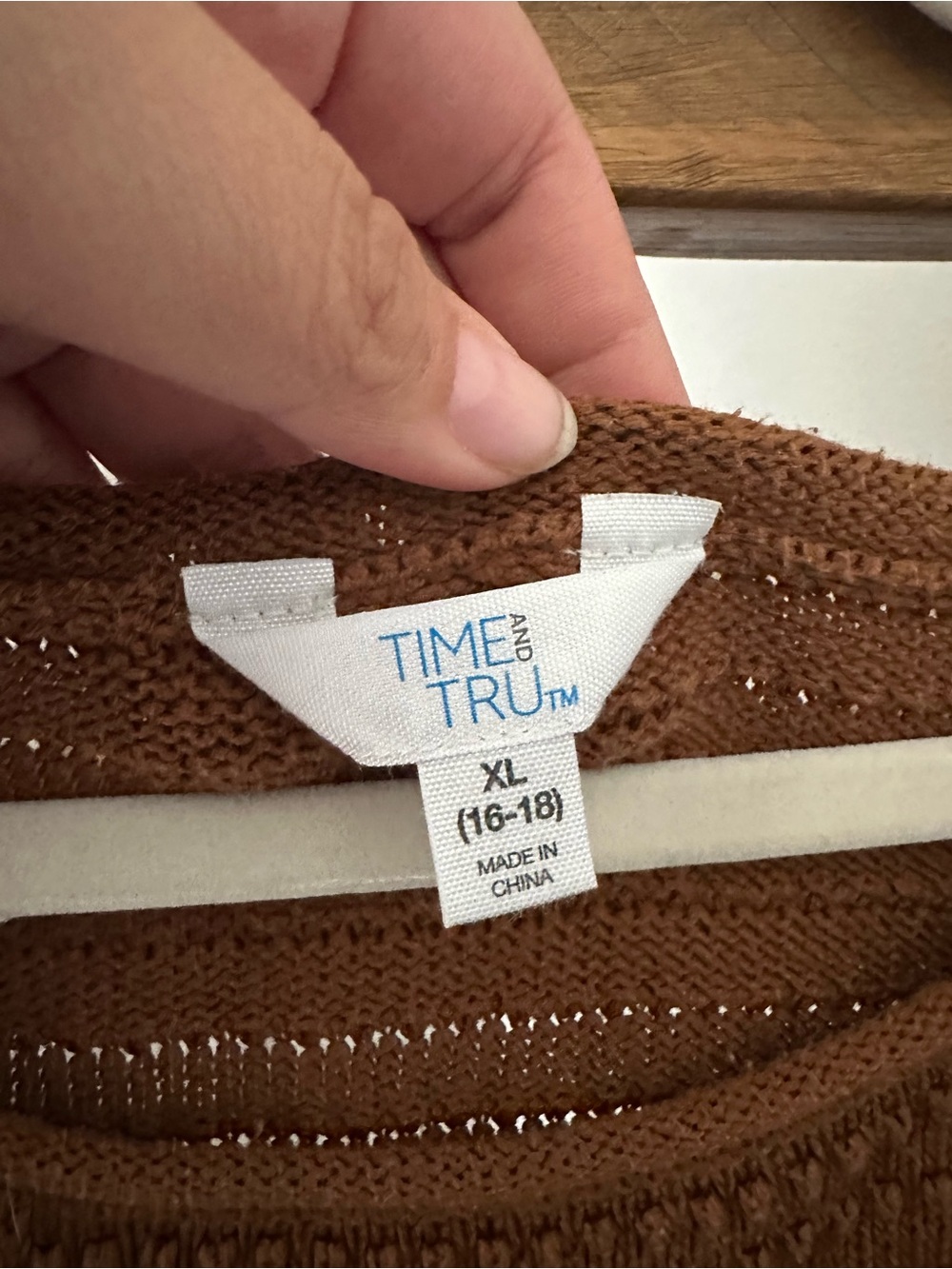Time and Tru Chocolate Brown Textured Knit Scoop Neck Sweater - Picture 2 of 3